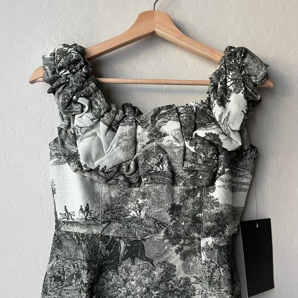 NEW Tuckernuck Dress Middleburg Gray Toile Print Suze Midi Dress Size XS - Picture 3 of 10